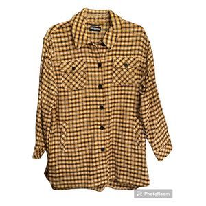 Women's Karl Lagerfeld Paris Yellow Plaid Shacket Sz XL